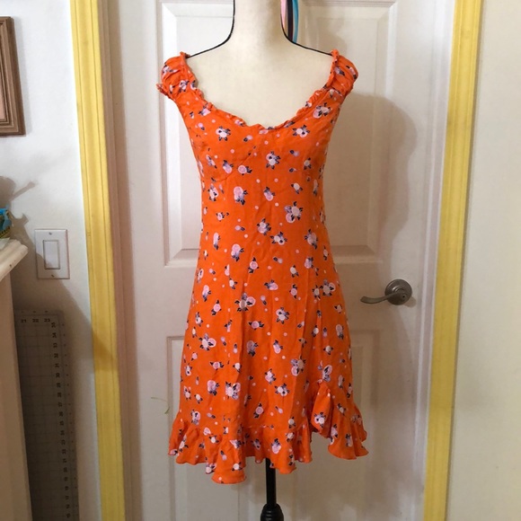 Free people orange floral mini dress - Picture 1 of 8